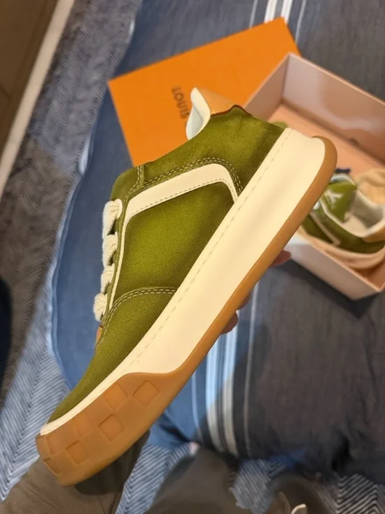 Louis Vuitton Olive Green and Cream Low-Top Sneakers - Picture 3 of 6